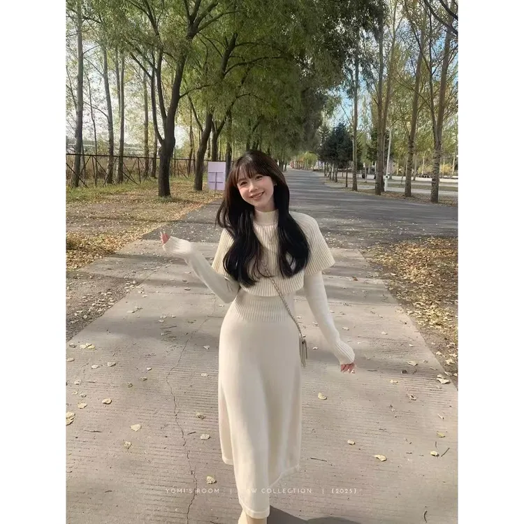 YOMI小个子【高智领域】绵羊毛真两件连衣裙气质休闲秋东季显白显瘦