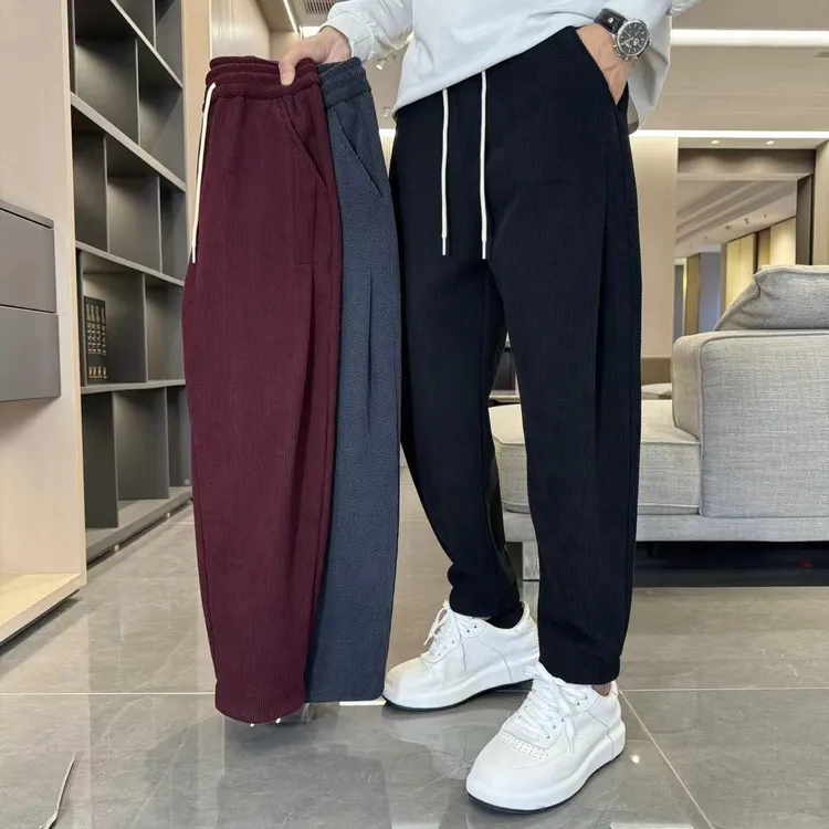 灯芯绒裤子男秋冬2025新款直筒加绒加厚裤子宽松运动裤男休闲长裤