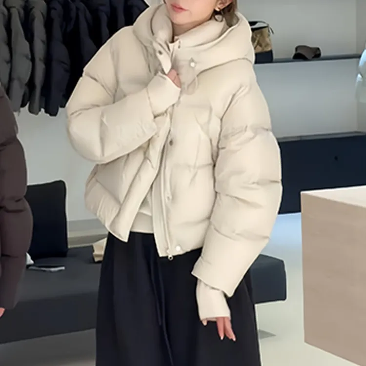 2025冬季简约风设计感长袖棉服女潮流小众洋气慵懒风显瘦纯色衣服