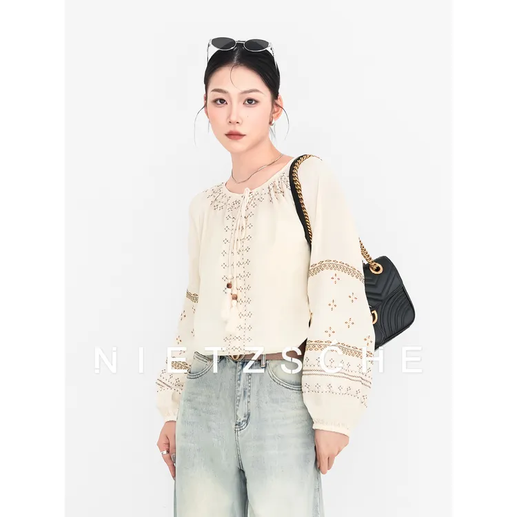 Nietzsche｜浪漫南法｜天丝麻刺绣 度假风 重工定位绣 衬衫61708