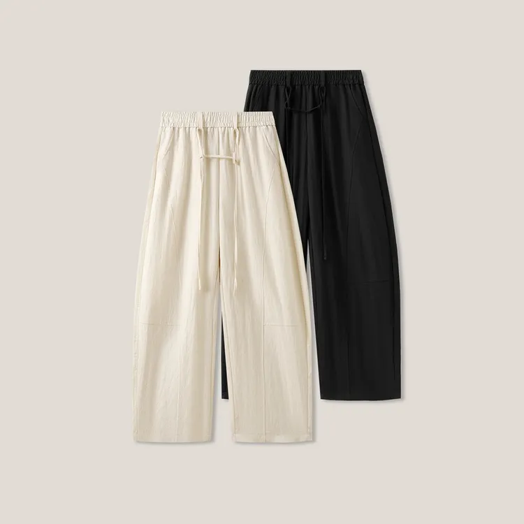 【刘营专属】抽绳松紧腰简约亚麻弯刀裤休闲裤ss26134