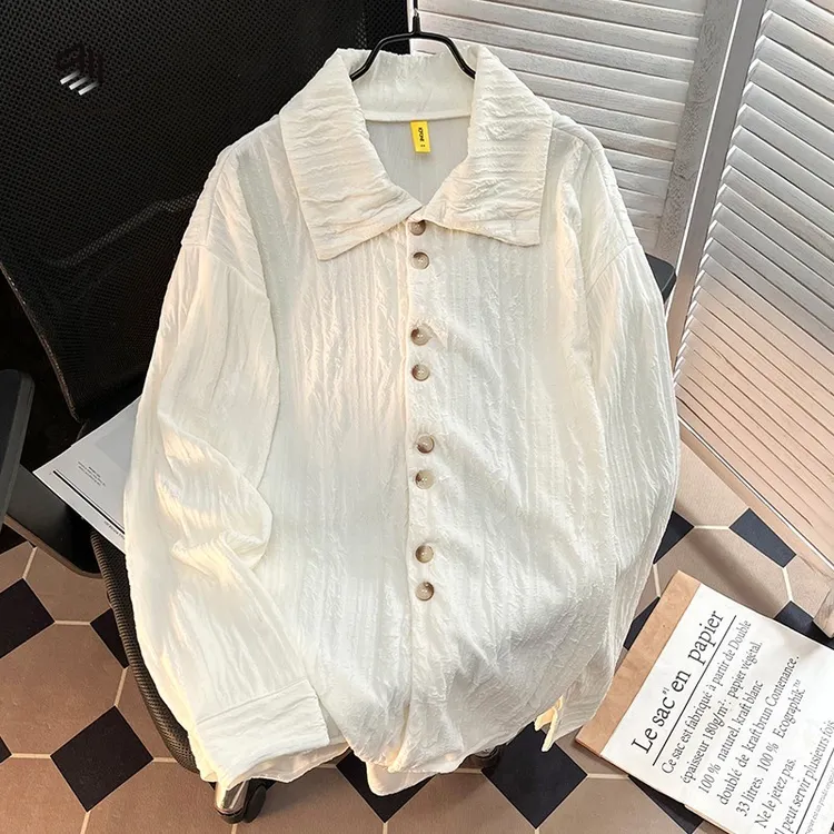 DIIIVERGOM帅褶皱长袖衬衫男日系复古法式休闲潮牌青少年痞春秋港