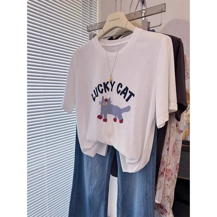 夏季新款宽松显瘦oversize短袖T恤女200斤大码女装雪花棉半袖