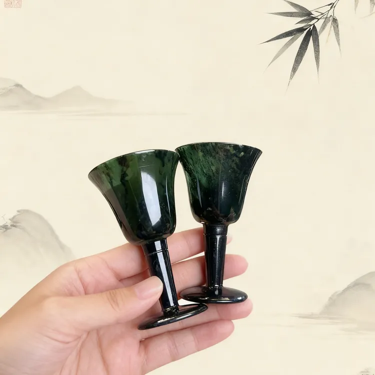 夜光杯蛇纹石玉酒杯蛇纹玉酒具