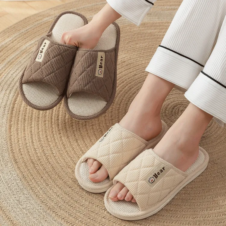 亚麻棉拖鞋女2024新款情侣居家居保暖室内防滑拖鞋男款外穿