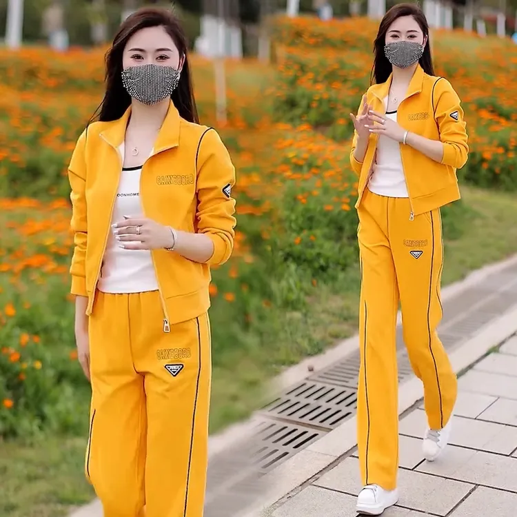休闲运动服套装女2025春秋新款洋气显瘦立领开衫外套阔腿裤两件套