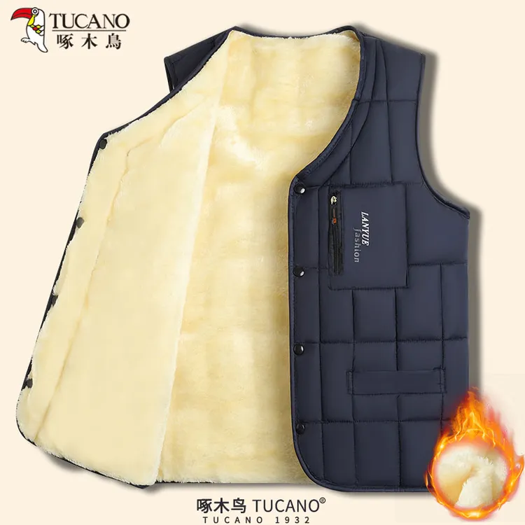 啄木鸟2025秋冬季新款男士加绒加厚马甲中老年爸爸装坎肩保暖背心
