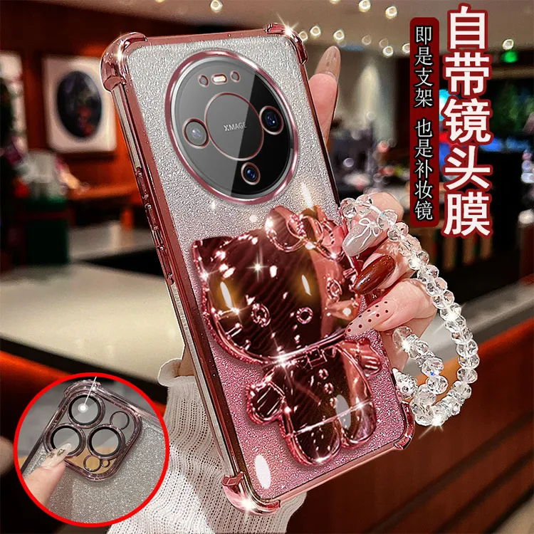 适用华为mate80手机壳VYG-AL00镜头全包防摔套小猫支架镜子潮流款