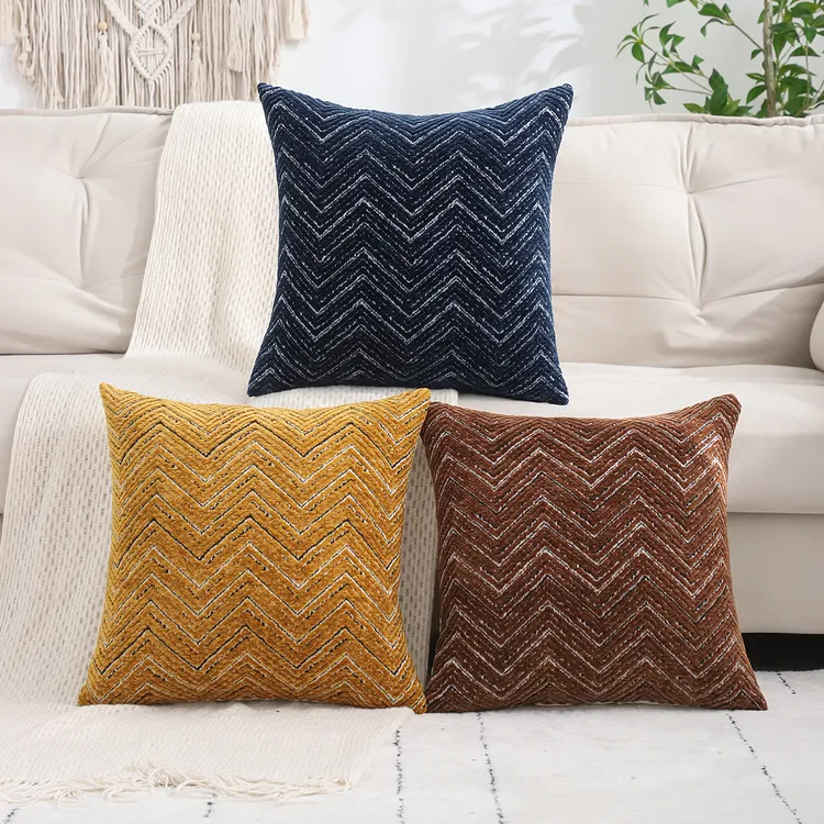 雪尼尔波浪几何设计轻奢家用沙发靠枕靠垫背靠垫方形靠背垫抱枕套