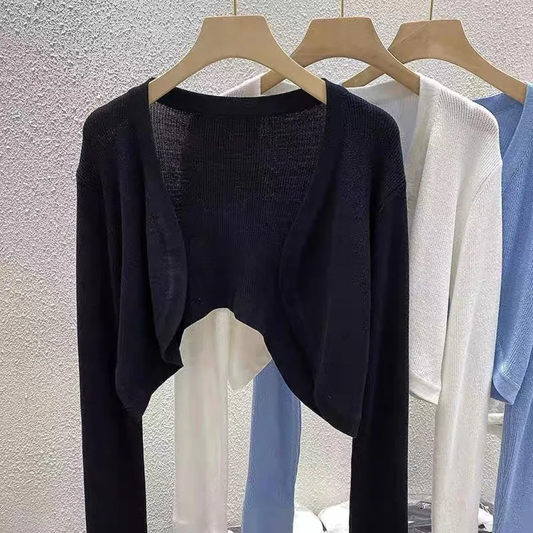 短款韩版针织衫常规款女装开衫毛针织衫纯色坎肩薄款上衣夏季
