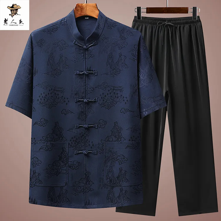 中国风短袖男士夏季男凉爽唐装大码复古薄款宽松半袖中式休闲男装