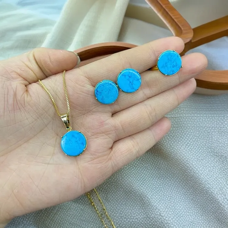 铜合金合成锆石项链 岗蓝美朵精选耳环