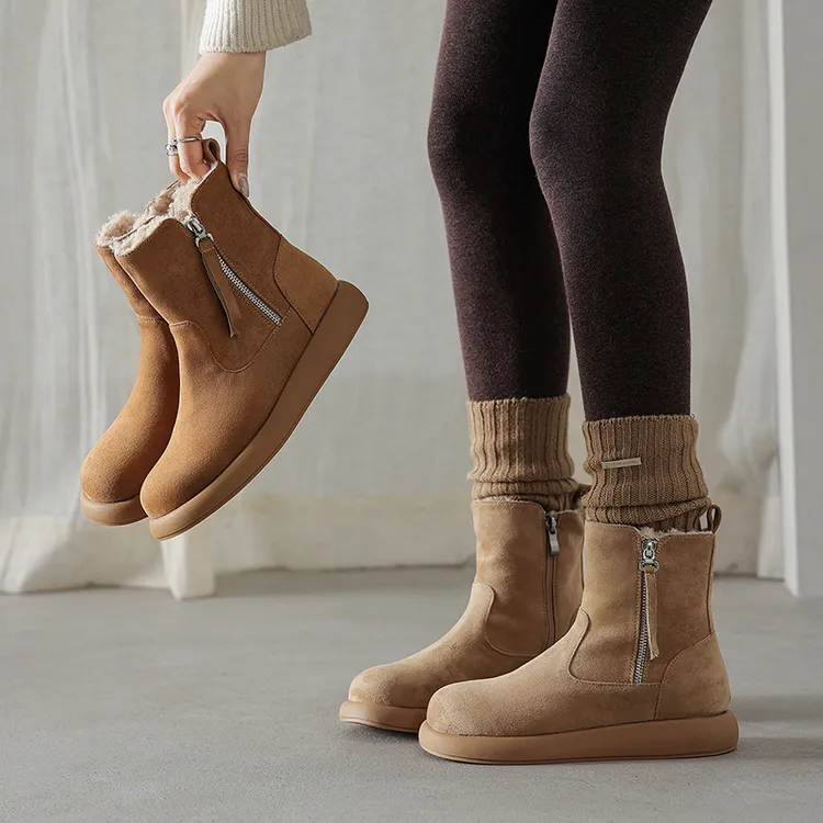 厚底雪地靴女冬季加绒保暖防滑厚绒短靴拉链休闲大棉鞋大码41-43