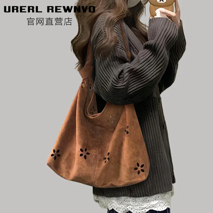 URERL REWNVO麂皮绒托特包女2025新款通勤大容量托特包大单肩布包