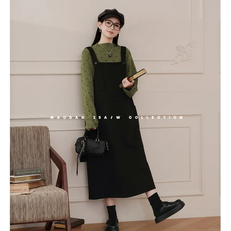 maodan/猫单【抹茶摩卡】【棉】孕妇装秋冬新品时尚慵懒风内搭背带裙