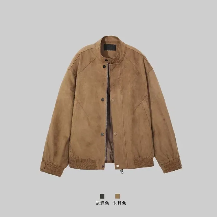 秋季新款仿麂皮绒巴恩风机车复古夹克外套男时尚休闲百搭宽松上衣