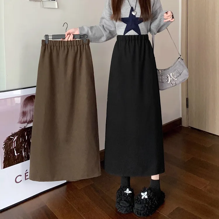  大码200斤半身裙遮肉松紧腰高腰雪尼尔女秋冬新款休闲ins中长裙