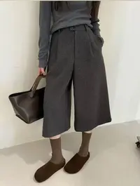 十三行高货日系尼子八分阔腿裤秋冬新款时尚高腰百搭休闲裤中2089