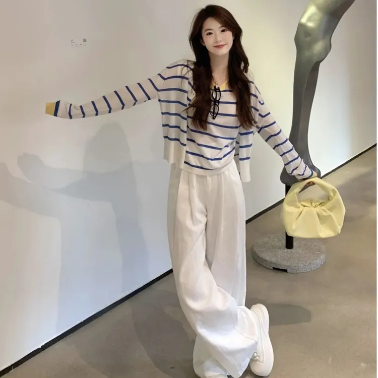 秋季穿搭一整套女2025新款甜美风吊带针织开衫百搭休闲裤三件套