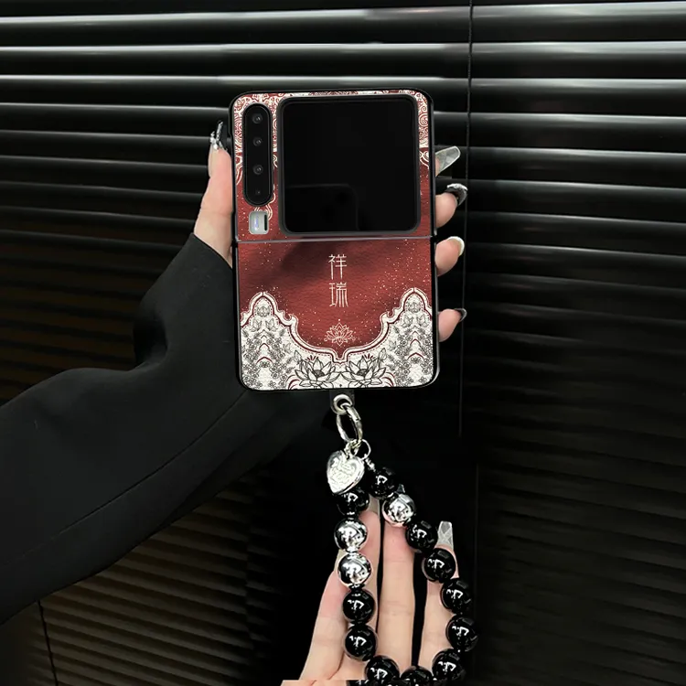 适用华为purax手机祥瑞紫气小羊皮折叠壳全包简约保护套