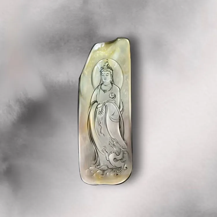 天然缅甸A货翡翠玉龙观音吊坠定制雕刻包工