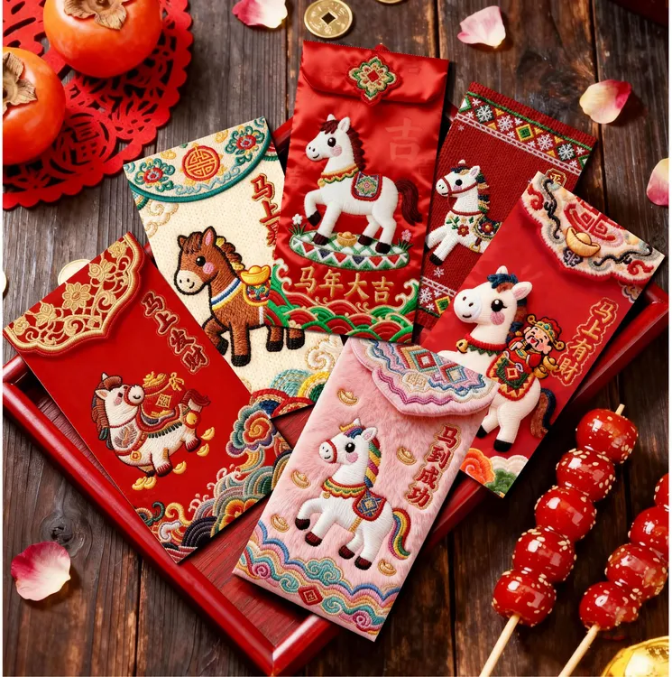 2026马年平面款创意红包立体刺绣风格中式利是封卡通新年压岁春节