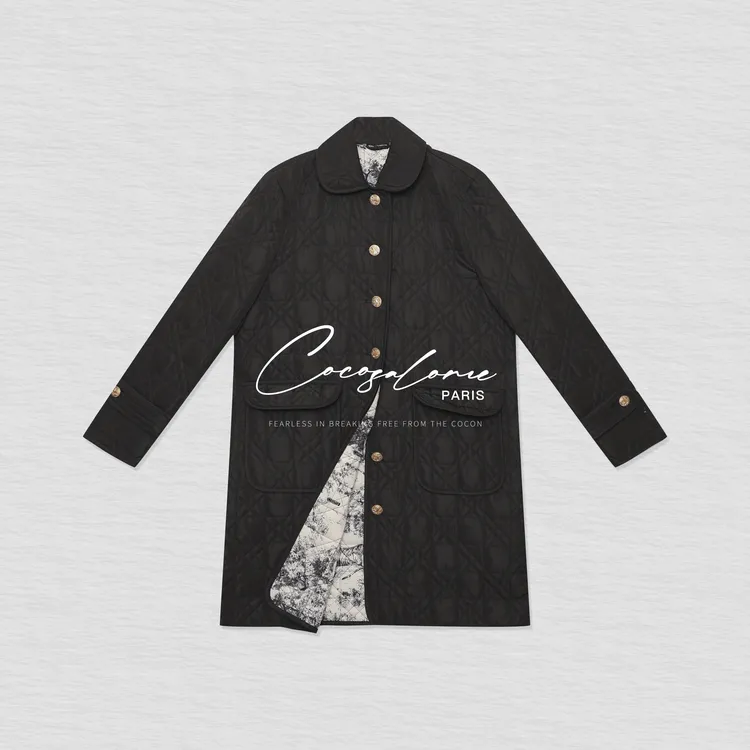 韩彬彬"迪澳"100%棉x羽线棉填充锁温中长款菱格纹秋冬棉服3261-8