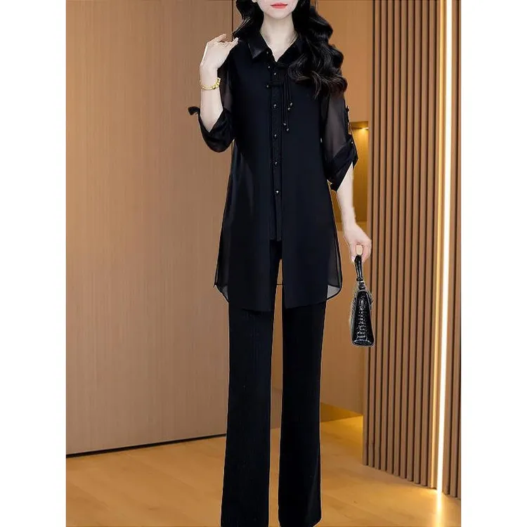哥弟阿玛施正品妈妈的优雅中国女子套装初秋新款大码时尚轻质透气