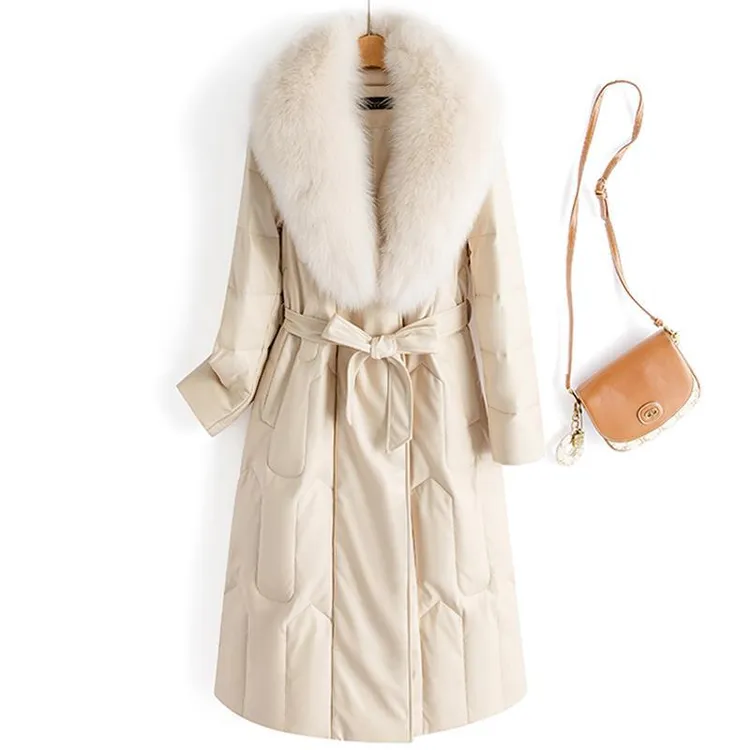 海宁真皮羽绒服女中长款2025冬新款加厚保暖皮衣狐狸毛领皮草外套