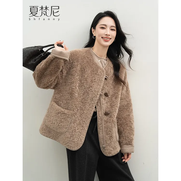夏梵尼左岸呢语秋冬仿皮毛一体网红高级感外衣休闲百搭毛毛外套女