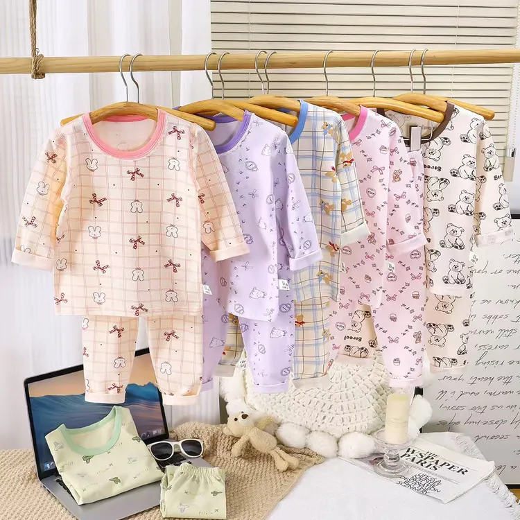 拍一发二【200克莱卡棉套装】儿童长袖满印莱卡秋衣套装80码-180码