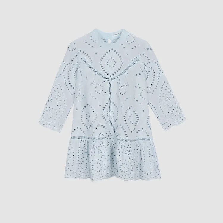 “伯克郡庄园”法式镂空雕孔绣七分袖连衣裙上衣SD6469