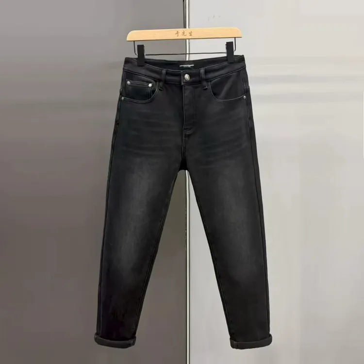 高品质冬季加绒水洗黑灰色牛仔裤简约百搭小脚裤（8936）