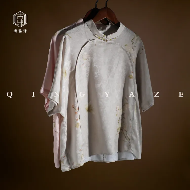 烟波荡！桑蚕丝提花透孔罗新中式上衣！GZ4317