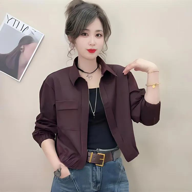 高级感欧货翻领短款外套女2025秋季新款休闲时尚洋气宽松炸街上衣