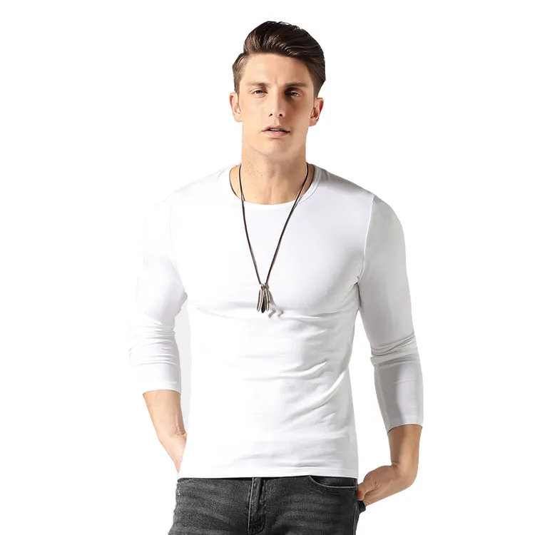 男士秋冬打底衫圆领长袖T紧身短袖T恤男纯色纯棉上衣内搭秋冬男生