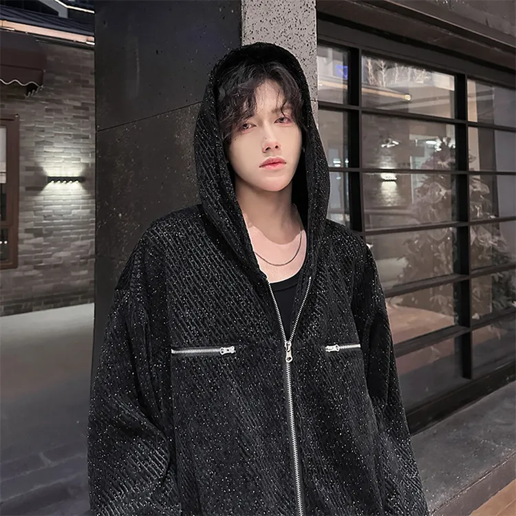 美式vintage外套满天星开衫卫衣男春季高级感痞帅上衣潮牌连帽衫