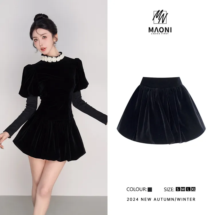 毛妮LADIESFIRST【花苞短裤裙】丝绒高腰蓬蓬甜美风防走光秋冬L1165