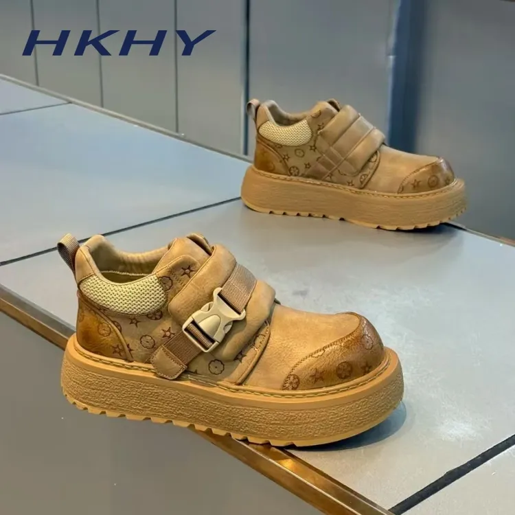 HKHY2025冬季厚底马丁靴男黄色增高休闲鞋百搭保暖小众运动休闲鞋