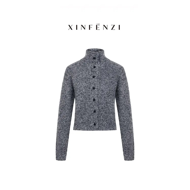 【暮色回响】XINFENZI 定制丝羊绒羊毛圈圈纱立领开衫毛衣 51429