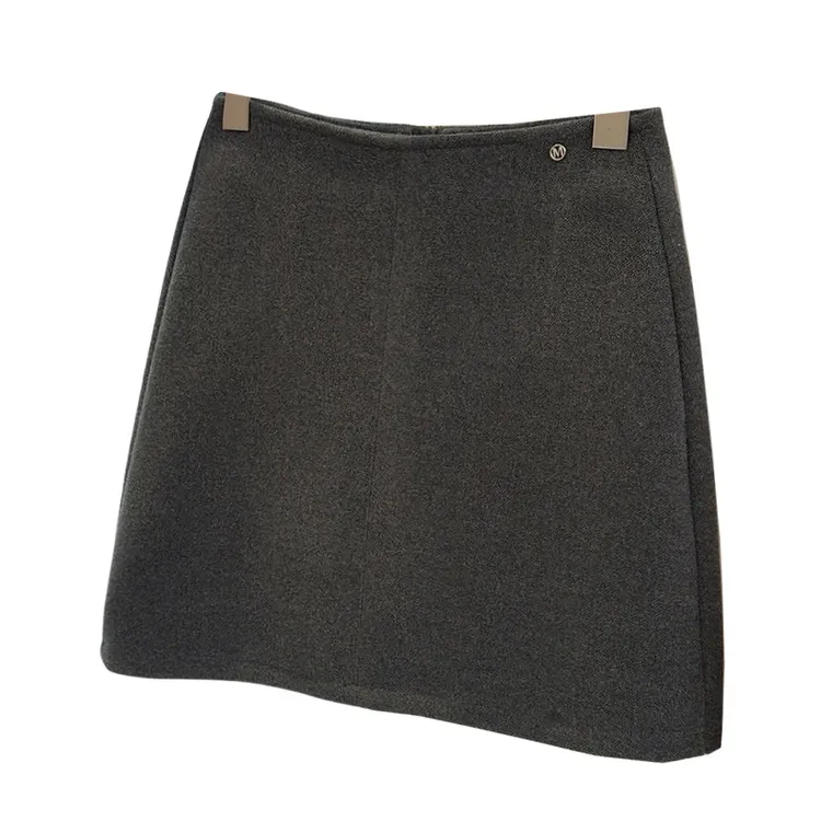 香芋紫毛呢半身裙A字裙复古高腰显瘦包臀裙百搭黑色短裙