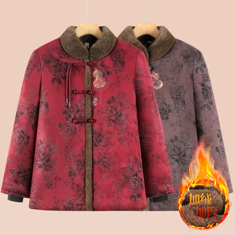 中老年人秋冬装加绒上衣加绒外婆衣服老奶奶加厚棉衣妈妈加厚衣服