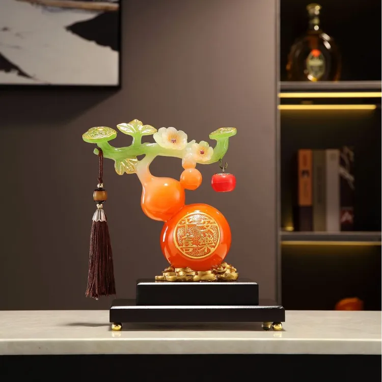【师傅推荐】新中式称心如意仿玉葫芦摆件客厅玄关高档装饰品博古架