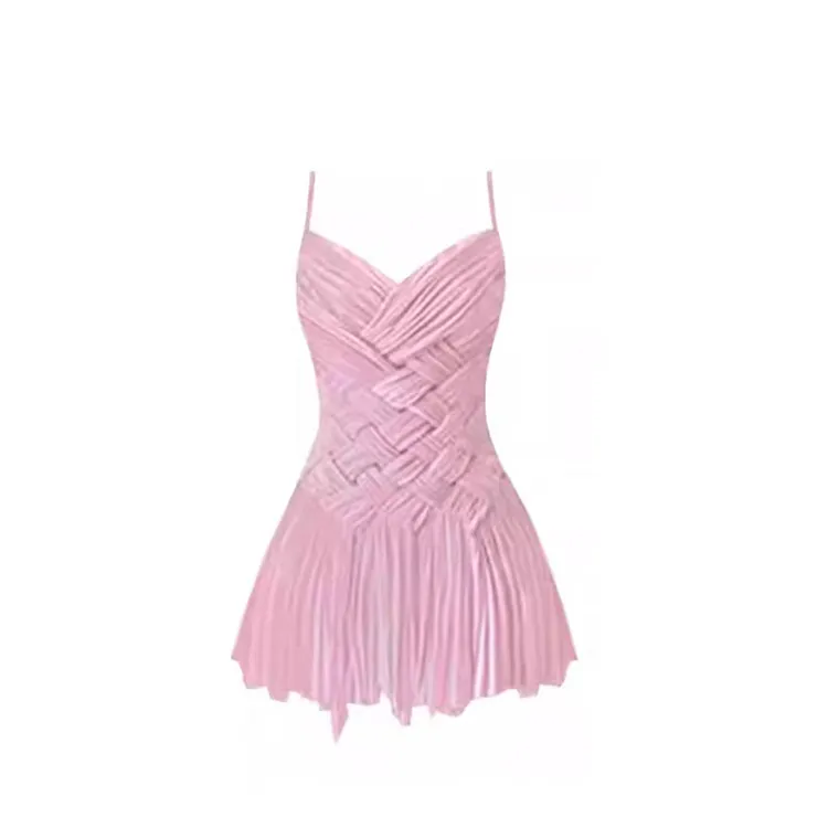 曼妙身姿 法式设计感收腰编织吊带连衣裙女小个子修身芭蕾短裙