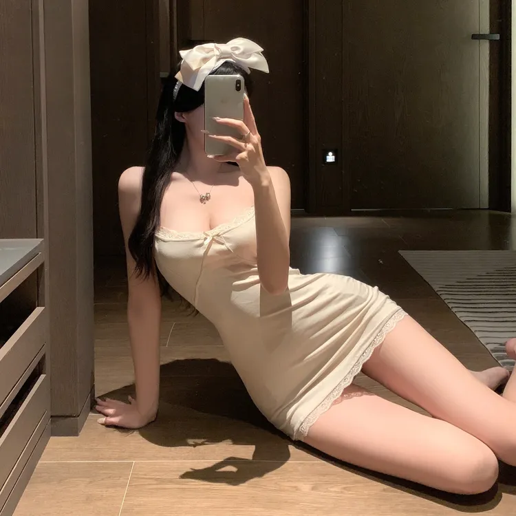 甜蜜暴击♥新款蕾丝边吊带家居服包臀裙短裙性感吊带睡裙A56