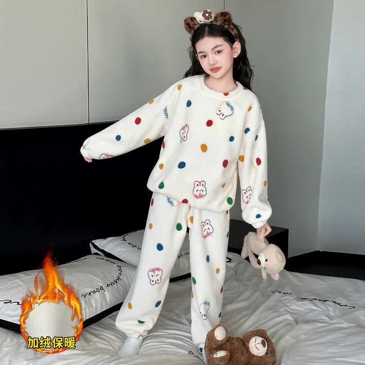 女童秋冬款2025睡衣儿童装大女孩加厚珊瑚一体加绒保暖家居服套装