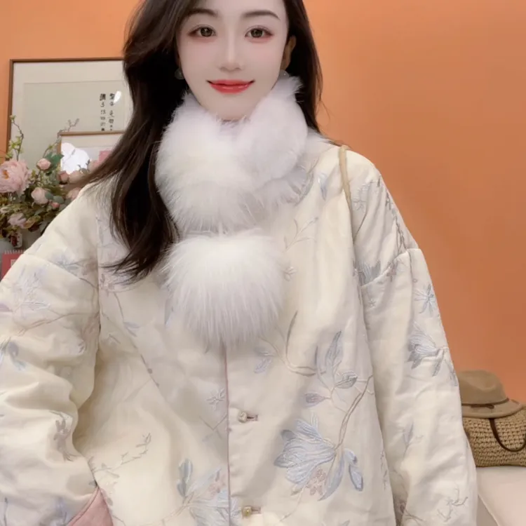 【白玉兰亭】6607双面穿纯苎麻真丝刺绣新中式国风贵气棉袄