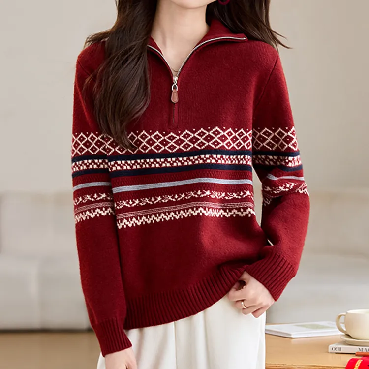 哥弟阿玛施正品2025秋冬季加厚保暖羊毛衫新款半拉链套头针织内搭