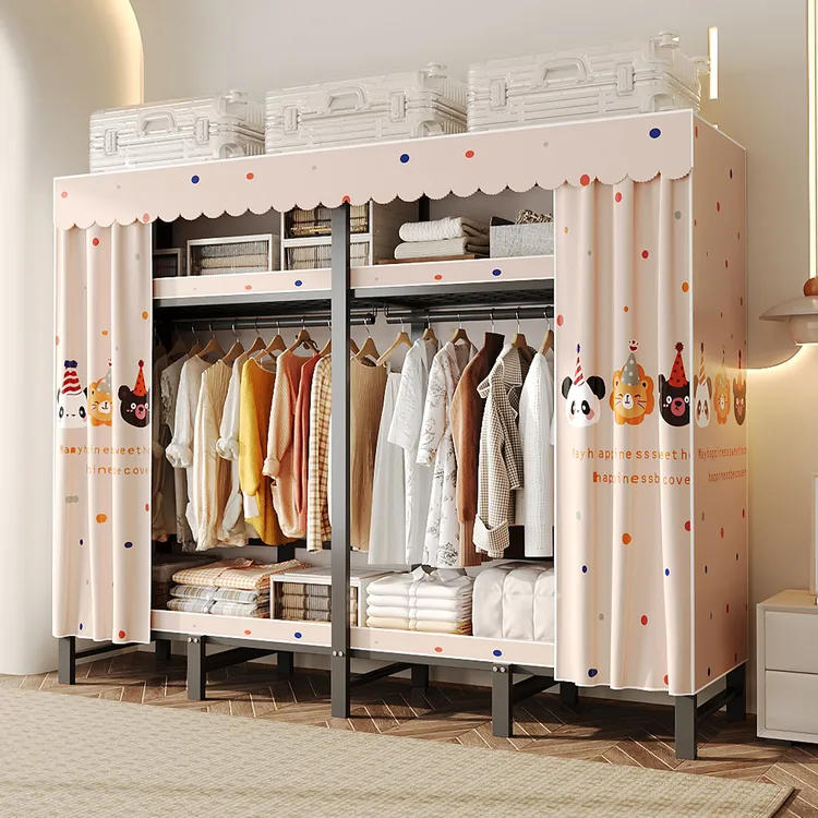 简易防尘布衣柜卧室家用免安装收纳柜出租屋加厚防尘拉链款布衣柜