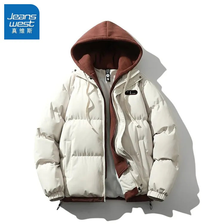 真维斯假两件连帽棉服男女秋冬加厚保暖宽松棉袄棉衣服情侣外套男